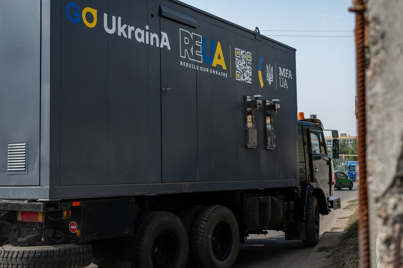 Relief truck en route delivering humanitarian aid